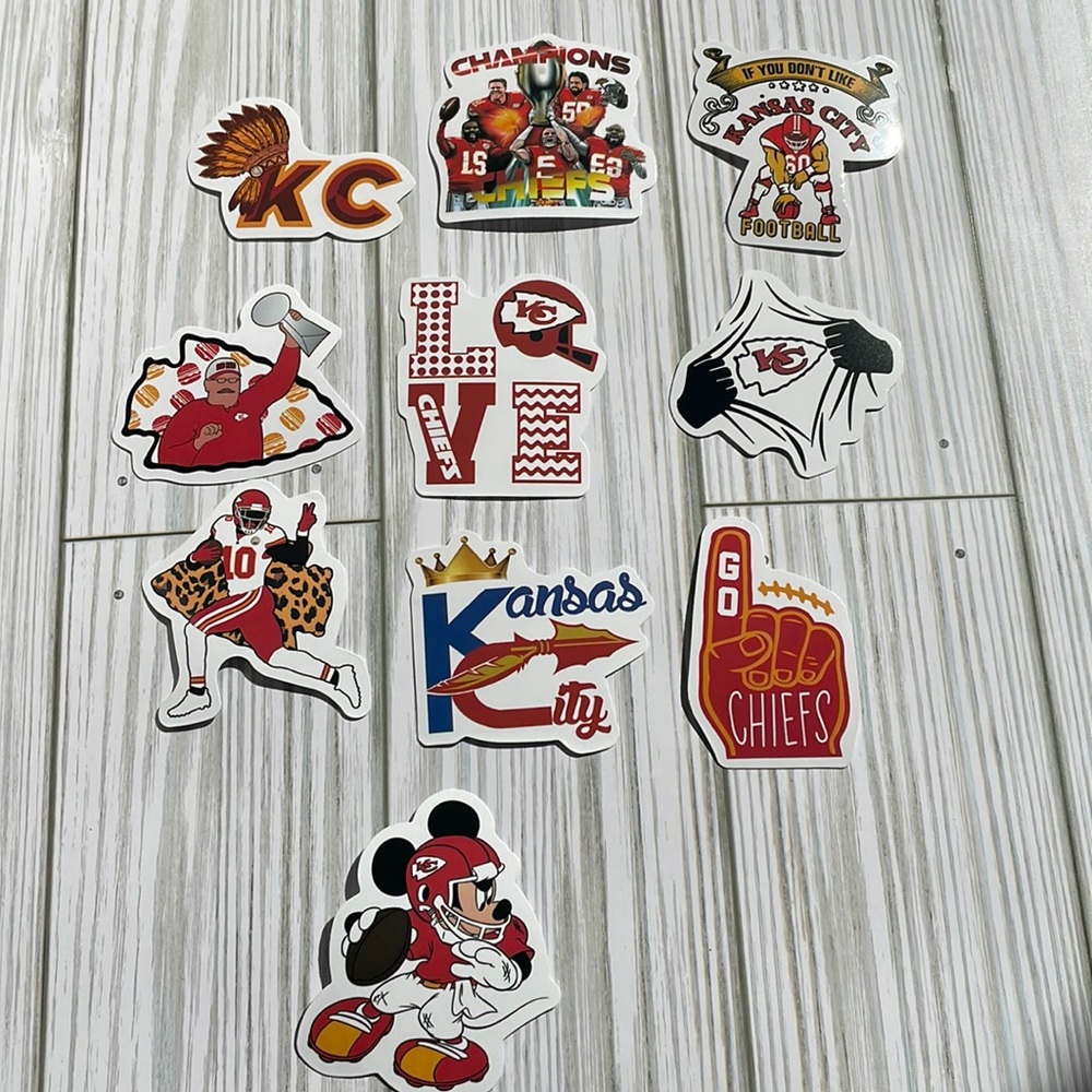 🆕🏈 Brand New Kansas City Chiefs Waterproof Stickers 10 Piece - LOT #4